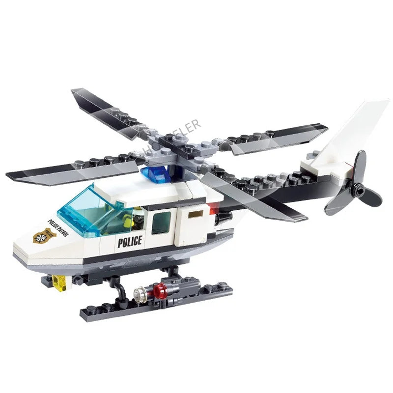 Super Police City Plane Dual-Rotor Helicopter Famous Car SWAT Building Blocks DIY MOC Classic Model Bricks for Children Kits