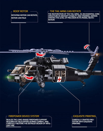 692PCS Military UH-60L Medical Rescue Aircraft Building Blocks Black Hawk Helicopter Model Bricks With Mini Dolls Kids Toy Gifts