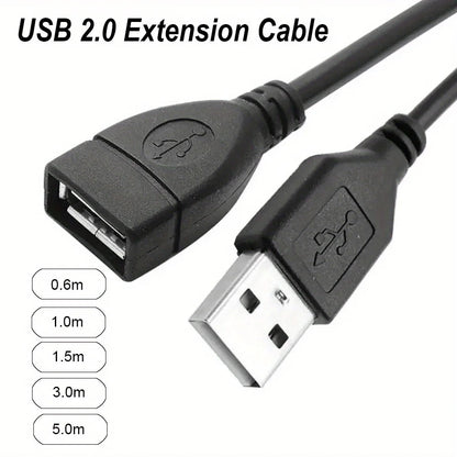 2pcs 3.3ft USB 2.0 A Male to A Female Data Sync Black Charger Extension Cable Cord USB A for PC Laptop Keyboard Extender Cord