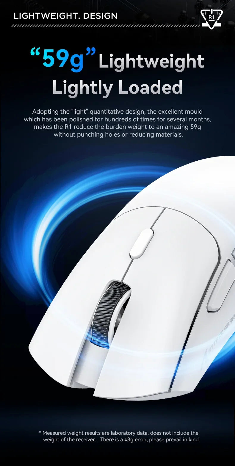 Attack Shark R1 2.4G USB Tri-modeWireless Gaming Mouse Bluetooth Connection 18000DPI 1000Hz Macro Mice For PC