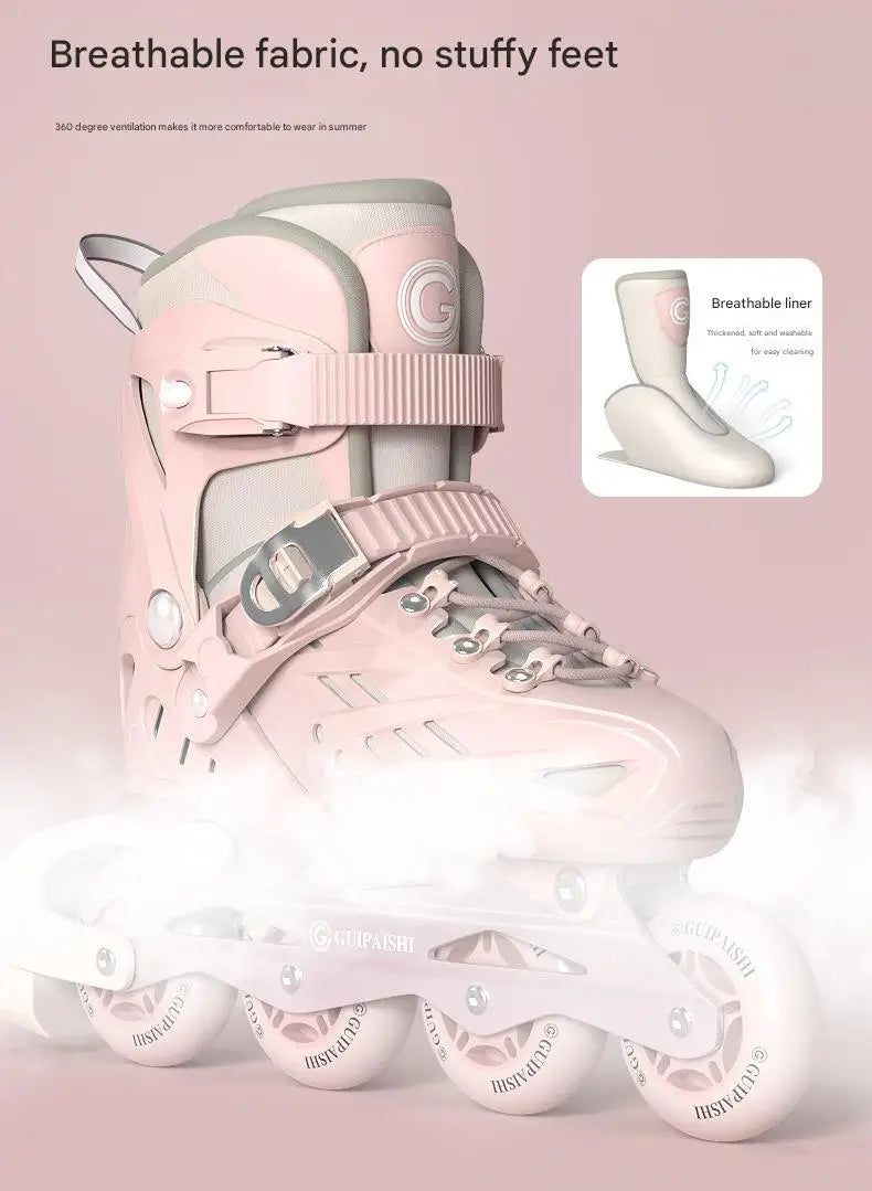 Inline Roller Skates With Helmet, Elbow And Knee Pads Shoe Bag Set Flash 4 Wheels Sneakers For Boys Girls Adjustable Skate Shoes