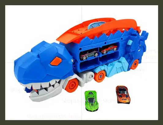 Dinosaur Transporter Truck Toys Foldable Track Alloy Transforming Dinosaur Transport Toy For Kids Boys Gift Educational Fun Play