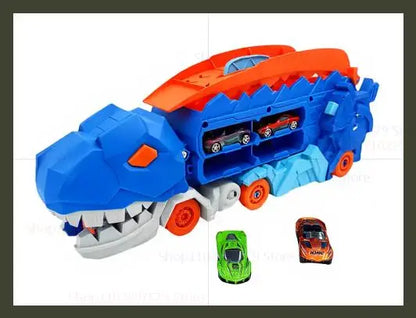 Dinosaur Transporter Truck Toys Foldable Track Alloy Transforming Dinosaur Transport Toy For Kids Boys Gift Educational Fun Play
