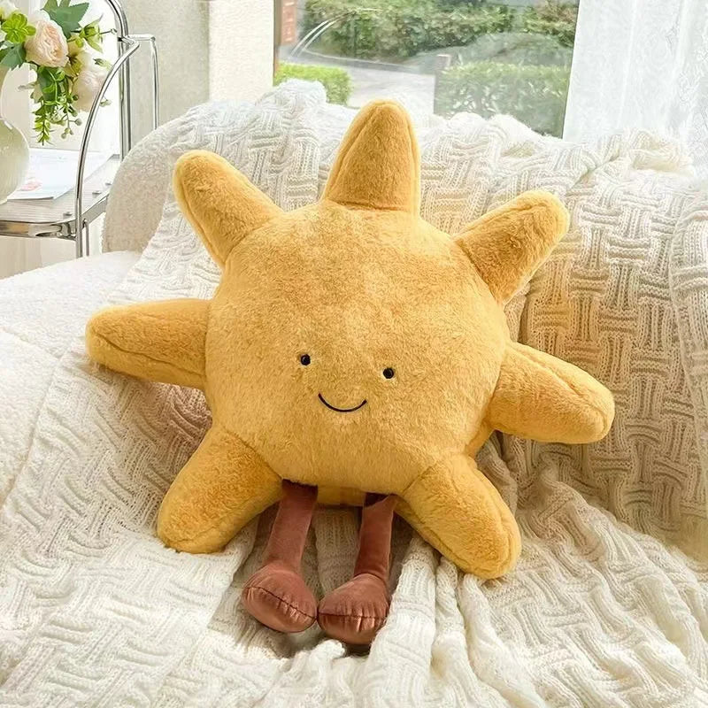Smile Face Moon & Yellow Sun Plushie Cushion High-Quality Stuffed Weather Toy for Kids Bedroom Decor Soft Sofa Throw Pillow