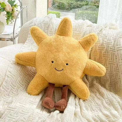 Smile Face Moon & Yellow Sun Plushie Cushion High-Quality Stuffed Weather Toy for Kids Bedroom Decor Soft Sofa Throw Pillow
