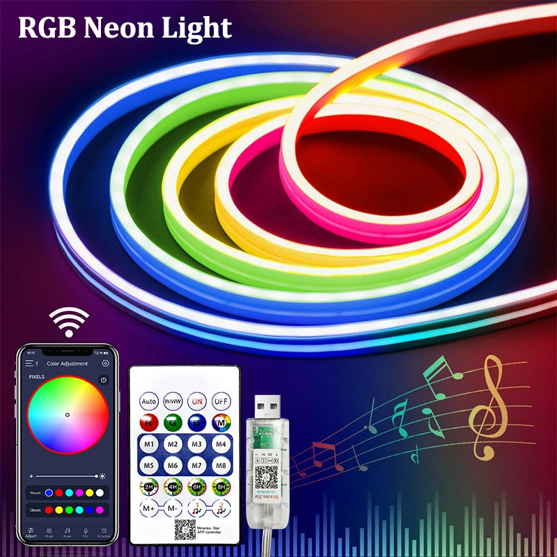 USB RGB Neon LED Strip Lights with Bluetooth Control
