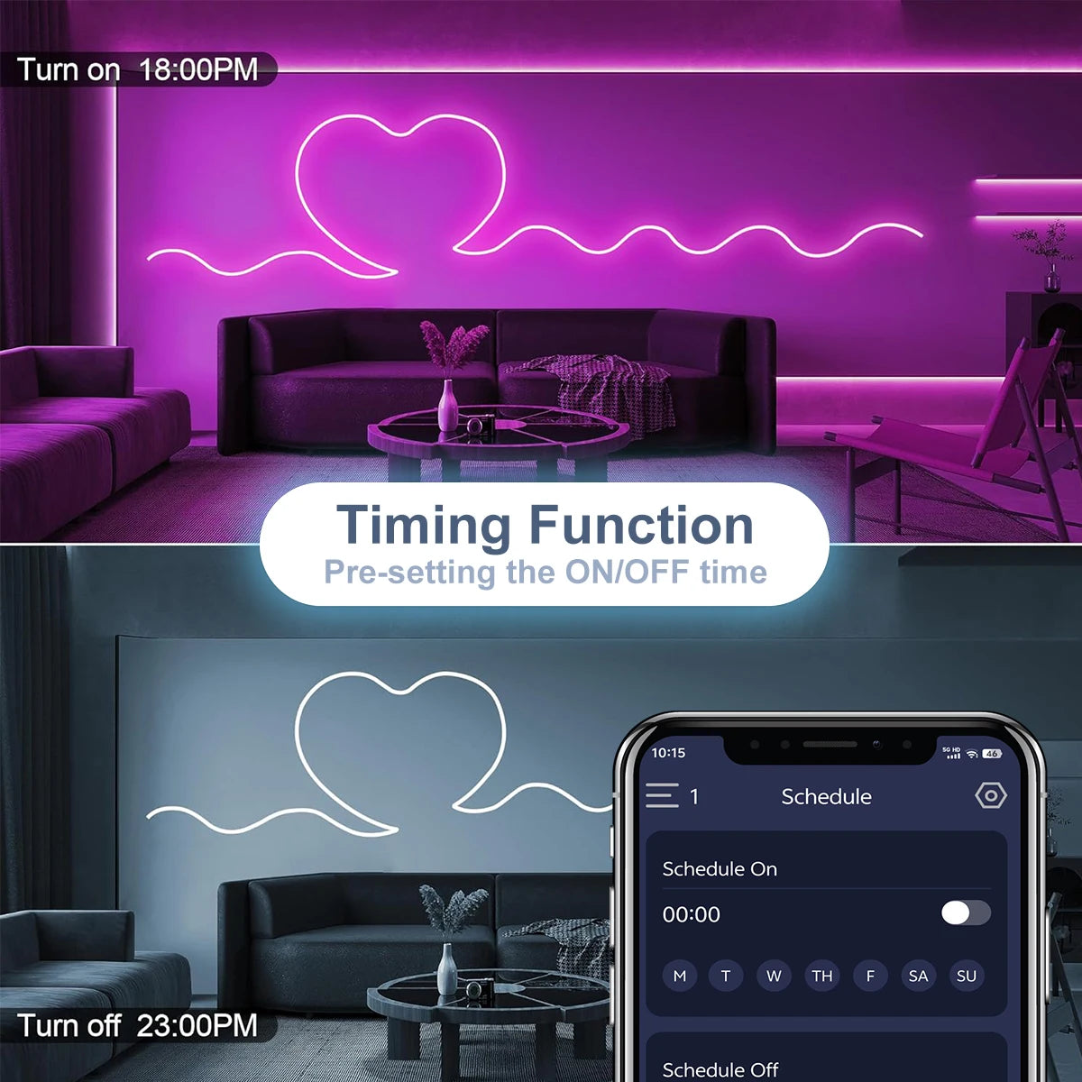 USB RGB Neon LED Strip Lights with Bluetooth Control