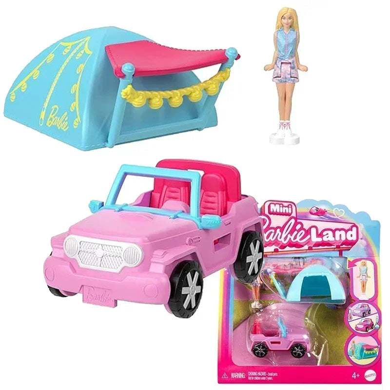 Original Barbie Traffic Vehicle Mini Barbieland Color Change Dream Camper Car Boat Plane Doll House Accessories Toys for Girls