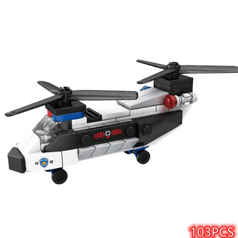 NEW DIY MOC City SWAT Super Police Sports Car Truck Dual-Rotor Helicopter Famous Building Blocks Bricks Kits Classic Model