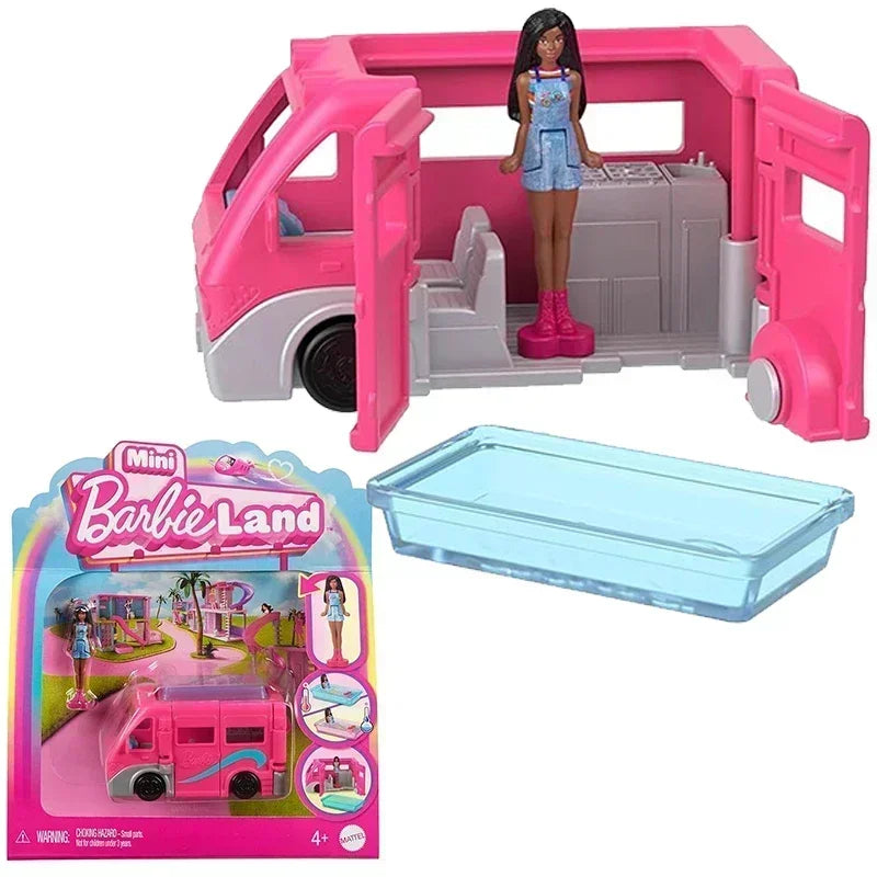 Original Barbie Traffic Vehicle Mini Barbieland Color Change Dream Camper Car Boat Plane Doll House Accessories Toys for Girls