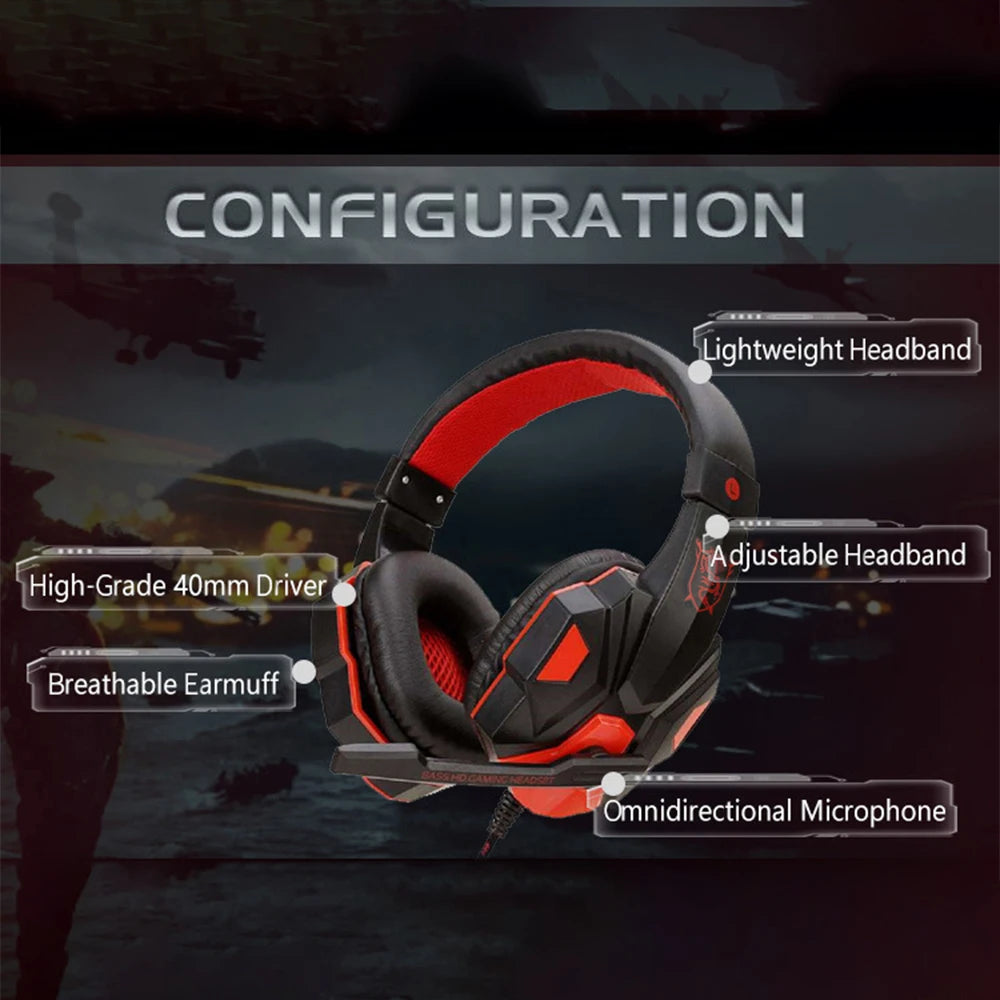Gaming Headset com fio com microfone com cancelamento de ruído, Gamer ajustável, PS4, PS5, Xbox, Smartphone, PC, 120 °