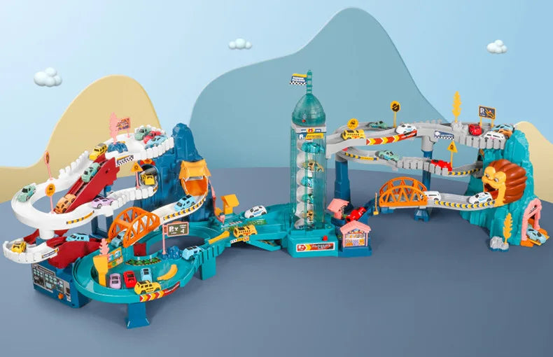 KBDFA Lion Theme Car Track For Children Diecasts Holiday Gifts Birthday Hot Wheels Kids Educational Race Toys Racing Rail Cars