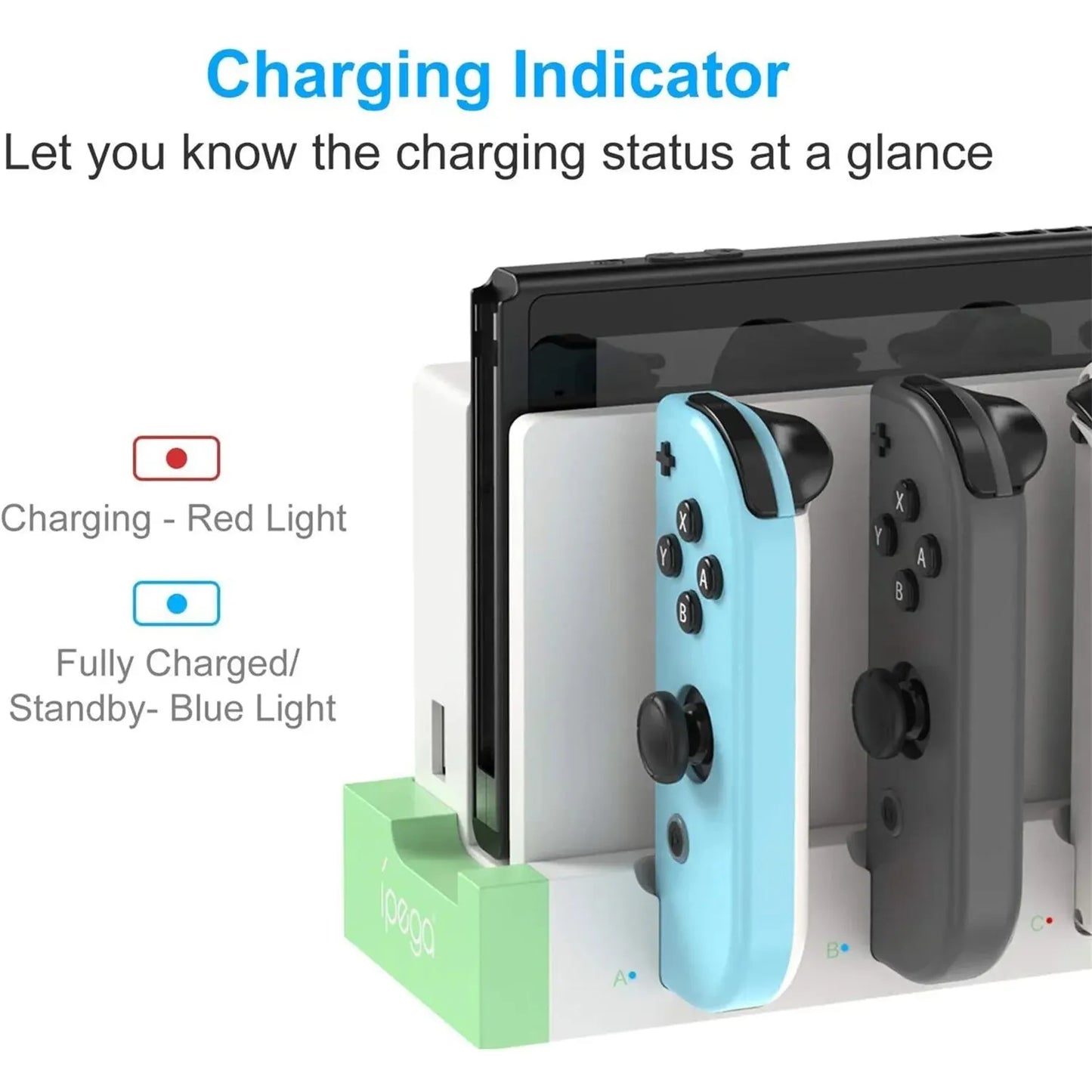 IPEGA PG-9186 Joycon Charging Dock Station for Switch&OLED - Charges Up To 4 Controllers, Compatible with Switch and OLED Model