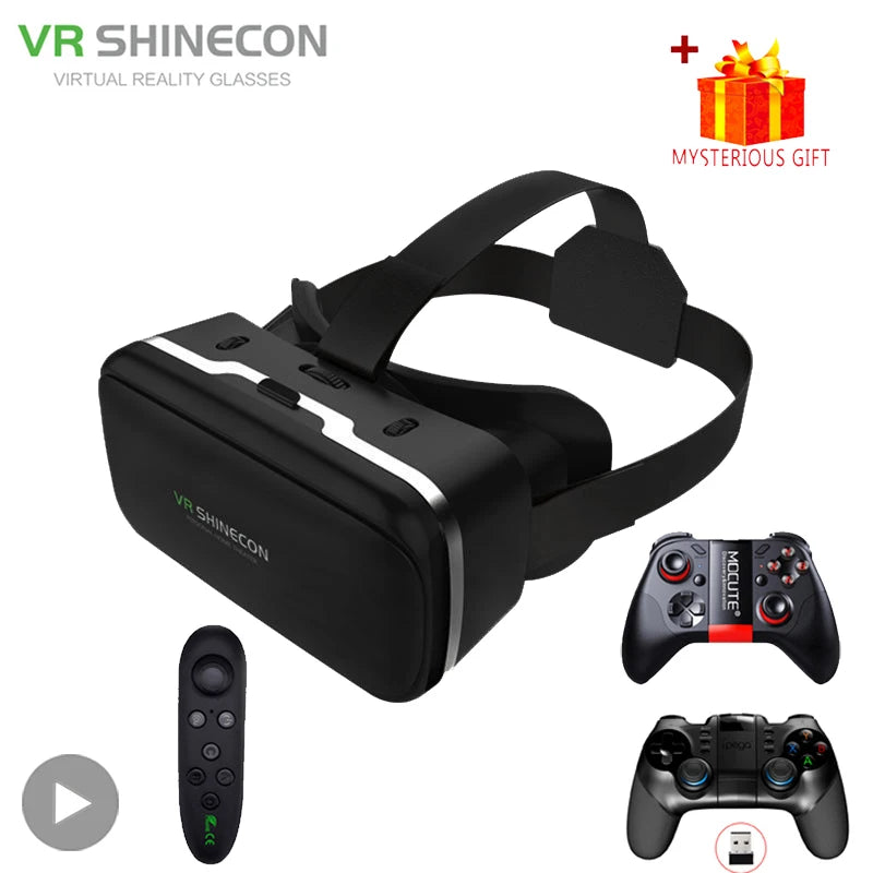 Shinecon VR Glasses 3D Virtual Reality Headset Devices Viar Helmet Goggle Lenses Smart For Phone Cell Smartphone Game Mobile Set