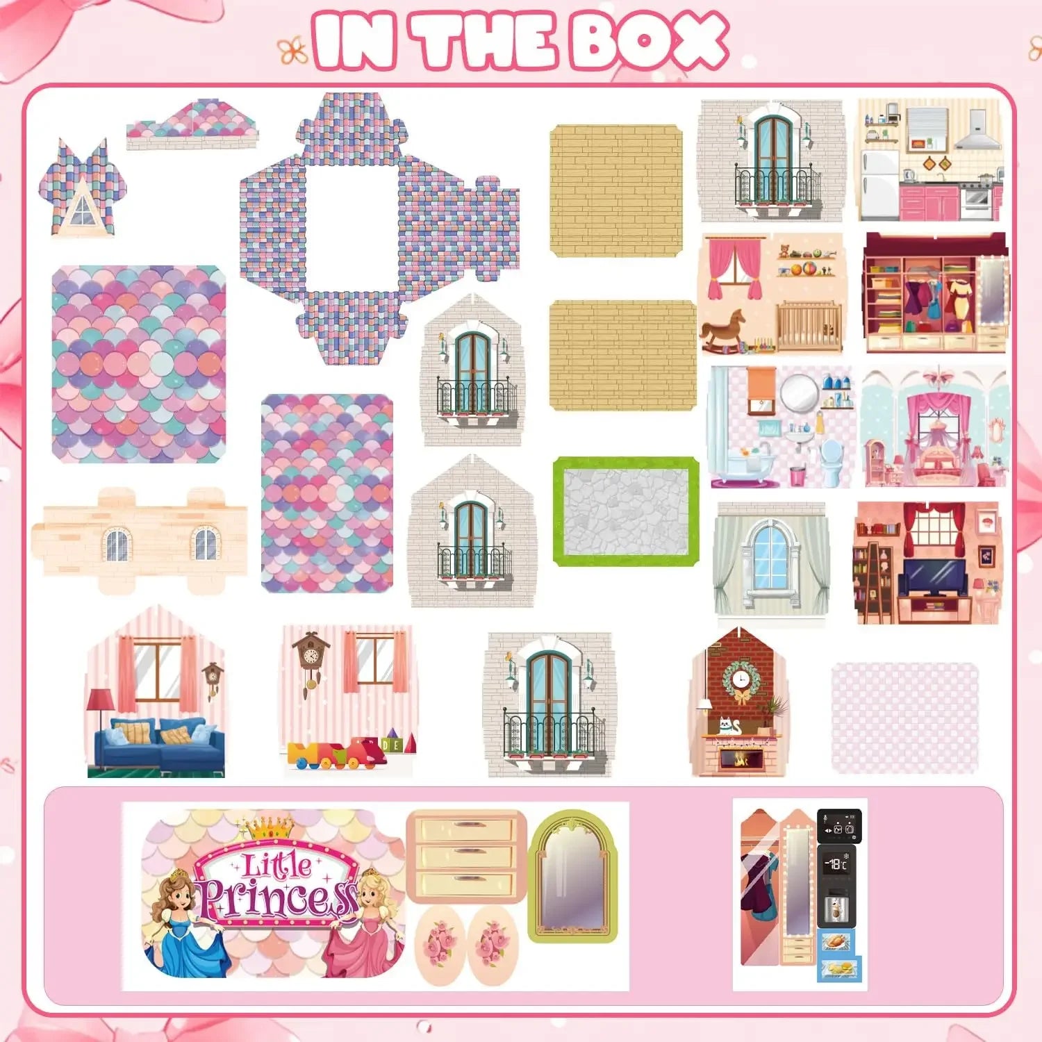 Luminous Doll House Dreamhouse for Girls Princess Playhouse Set with Dolls Furniture Accessories Pretend Play Birthday Gifts