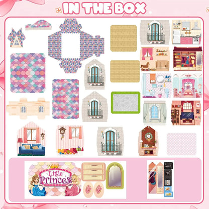 Luminous Doll House Dreamhouse for Girls Princess Playhouse Set with Dolls Furniture Accessories Pretend Play Birthday Gifts