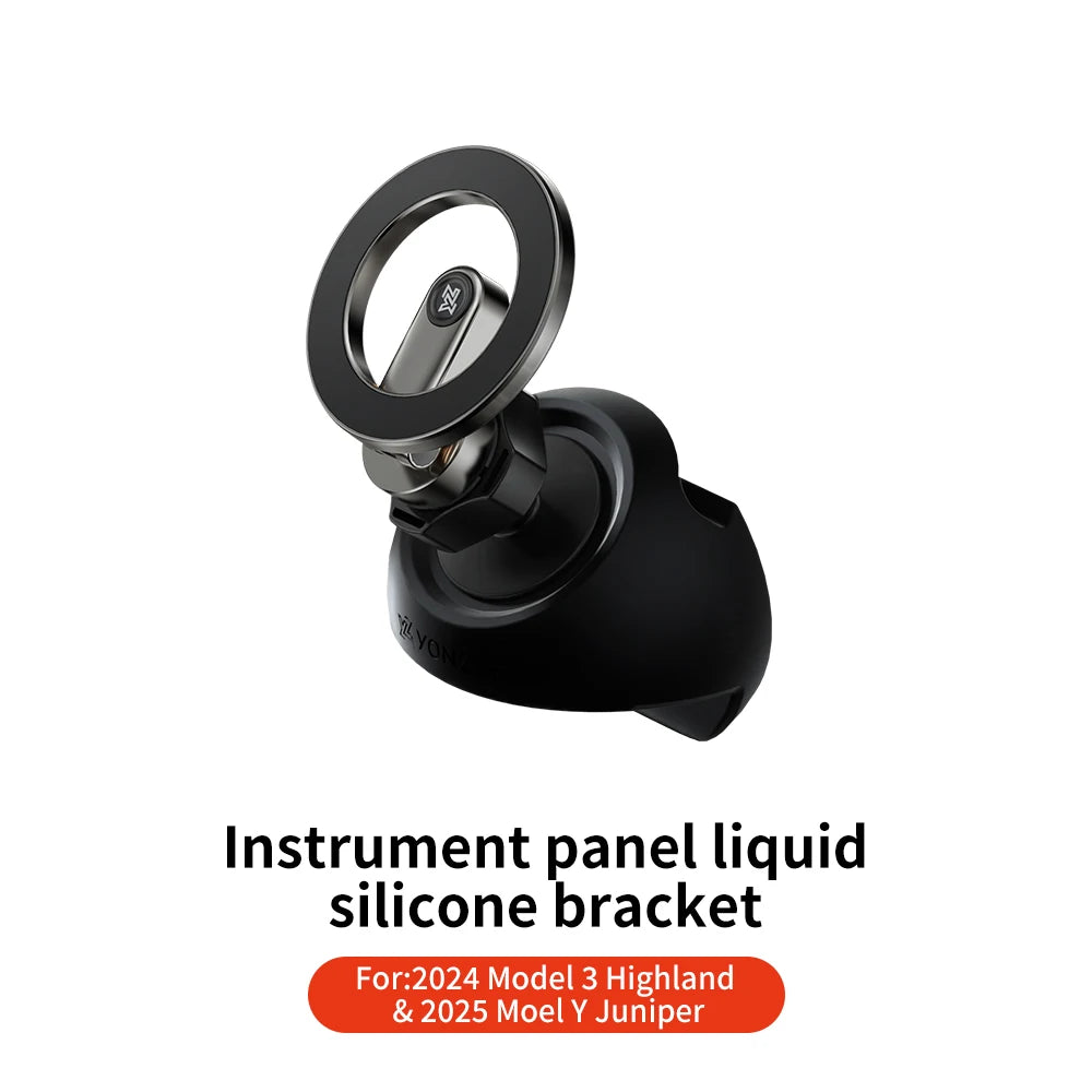 YZ Tesla Model 3 Y Highland Juniper 2025 Stronger Magnetic adjustable Metal Car Phone support silicone base holder