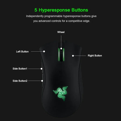 Original razer deathadder essencial wired gaming mouse ratos 6400dpi sensor óptico 5 botões independentes para computador portátil gamer