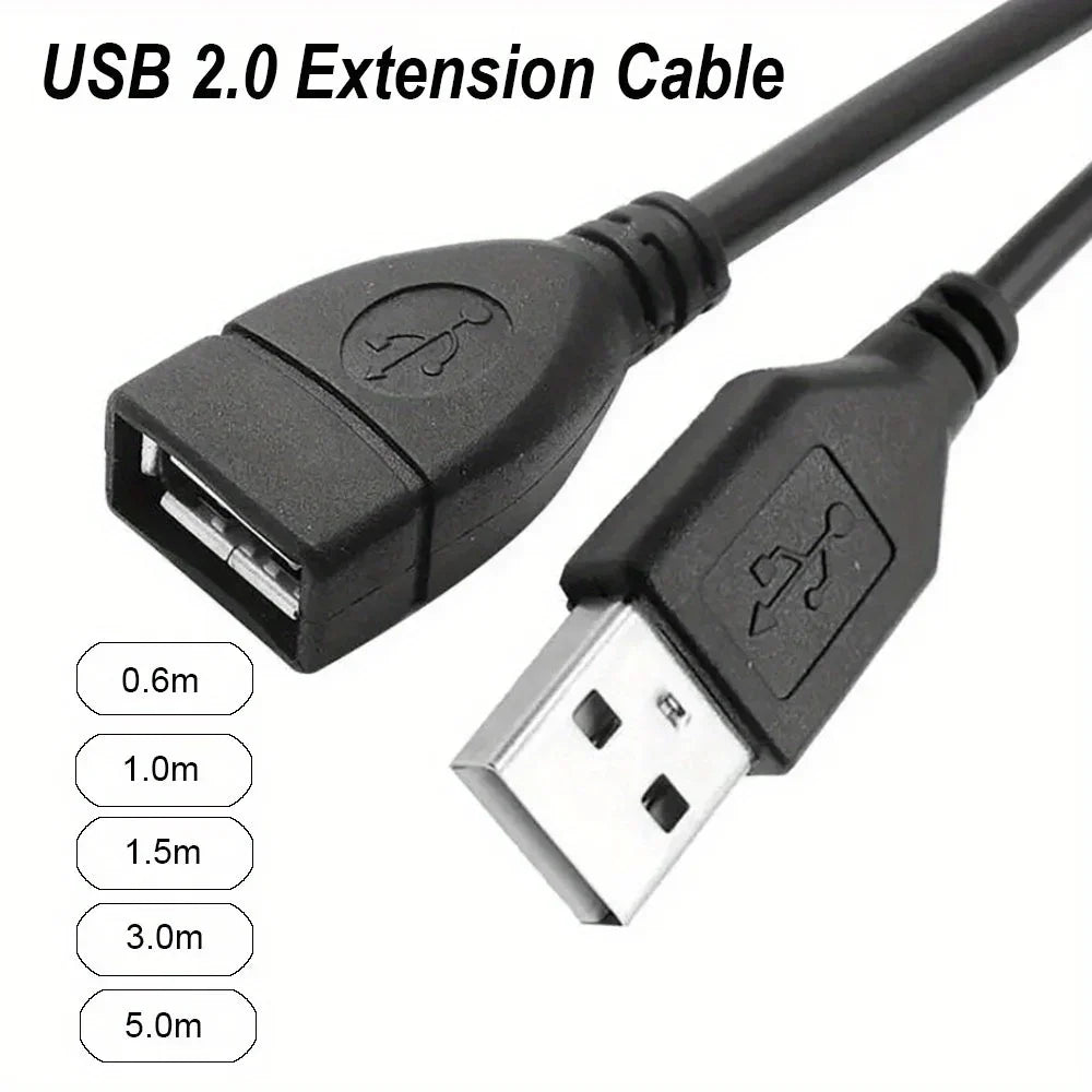 2pcs 3.3ft USB 2.0 A Male to A Female Data Sync Black Charger Extension Cable Cord USB A for PC Laptop Keyboard Extender Cord