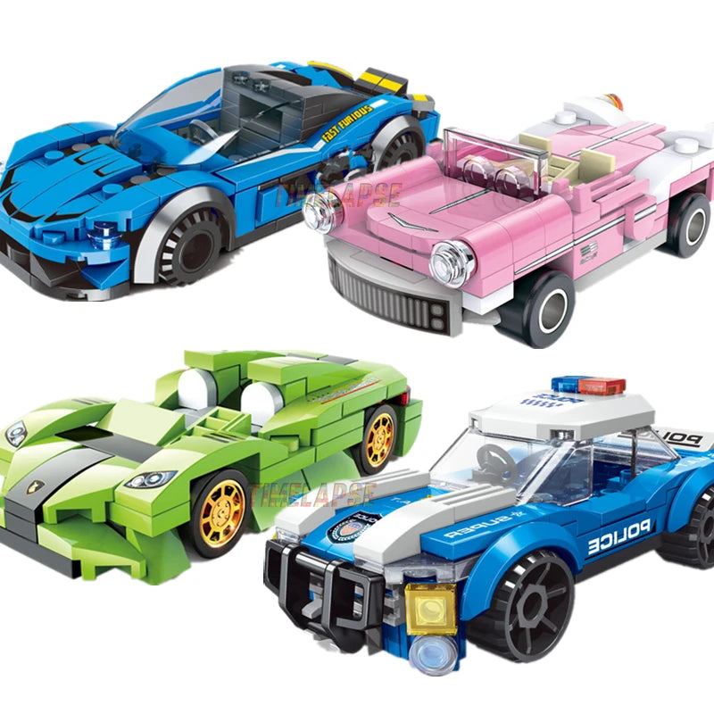NEW DIY MOC City SWAT Super Police Sports Car Truck Dual-Rotor Helicopter Famous Building Blocks Bricks Kits Classic Model