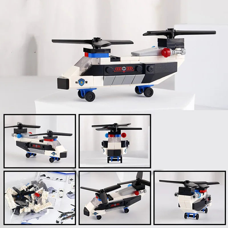 NEW DIY MOC City SWAT Super Police Sports Car Truck Dual-Rotor Helicopter Famous Building Blocks Bricks Kits Classic Model