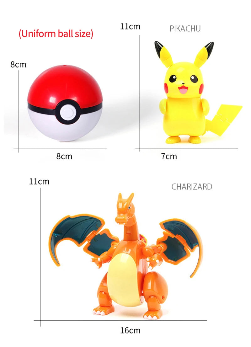 Figure Pokemon Pokeball transform Pikachu Charizard Venusaur Blastoise Mewtwo Gyarados Solgaleo Lunala Eevee poke ball toy gift
