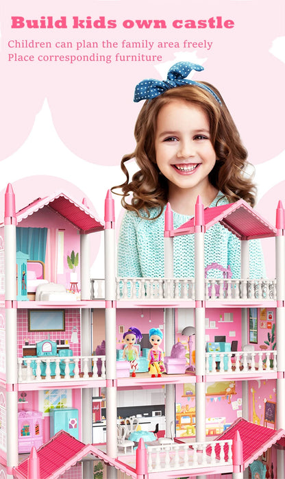 3D DIY Dream Princess Castle Villa Assembly Doll House Set Toy Girl Family Toy Children's Music Doll House Assembly Villa House