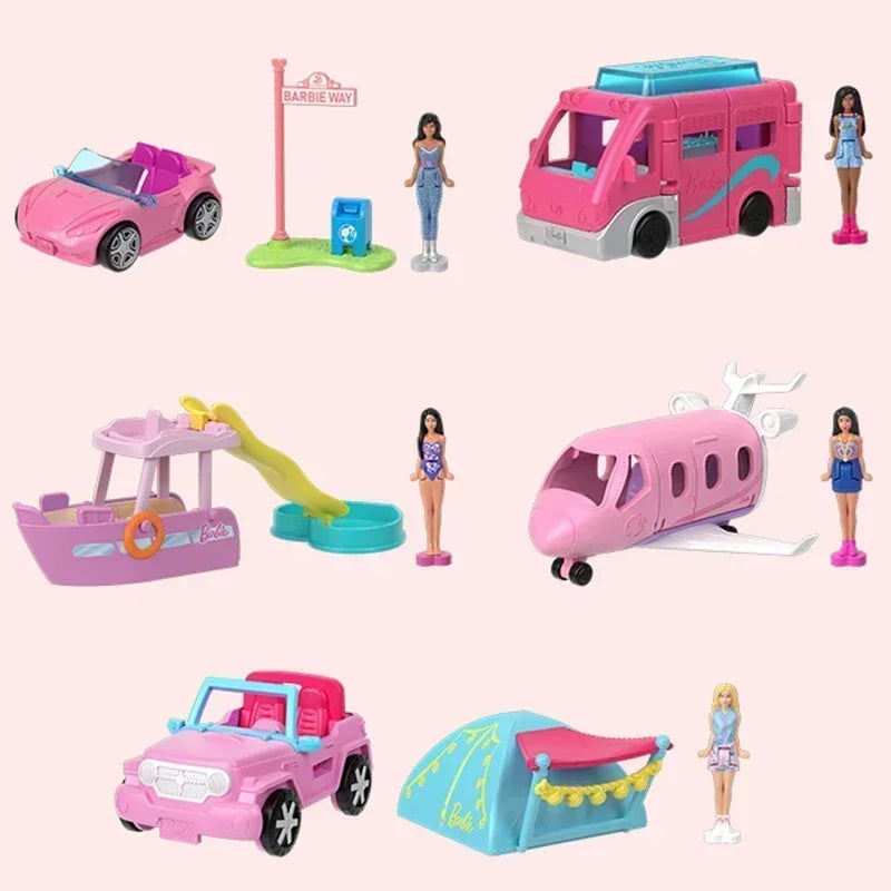 Original Barbie Traffic Vehicle Mini Barbieland Color Change Dream Camper Car Boat Plane Doll House Accessories Toys for Girls
