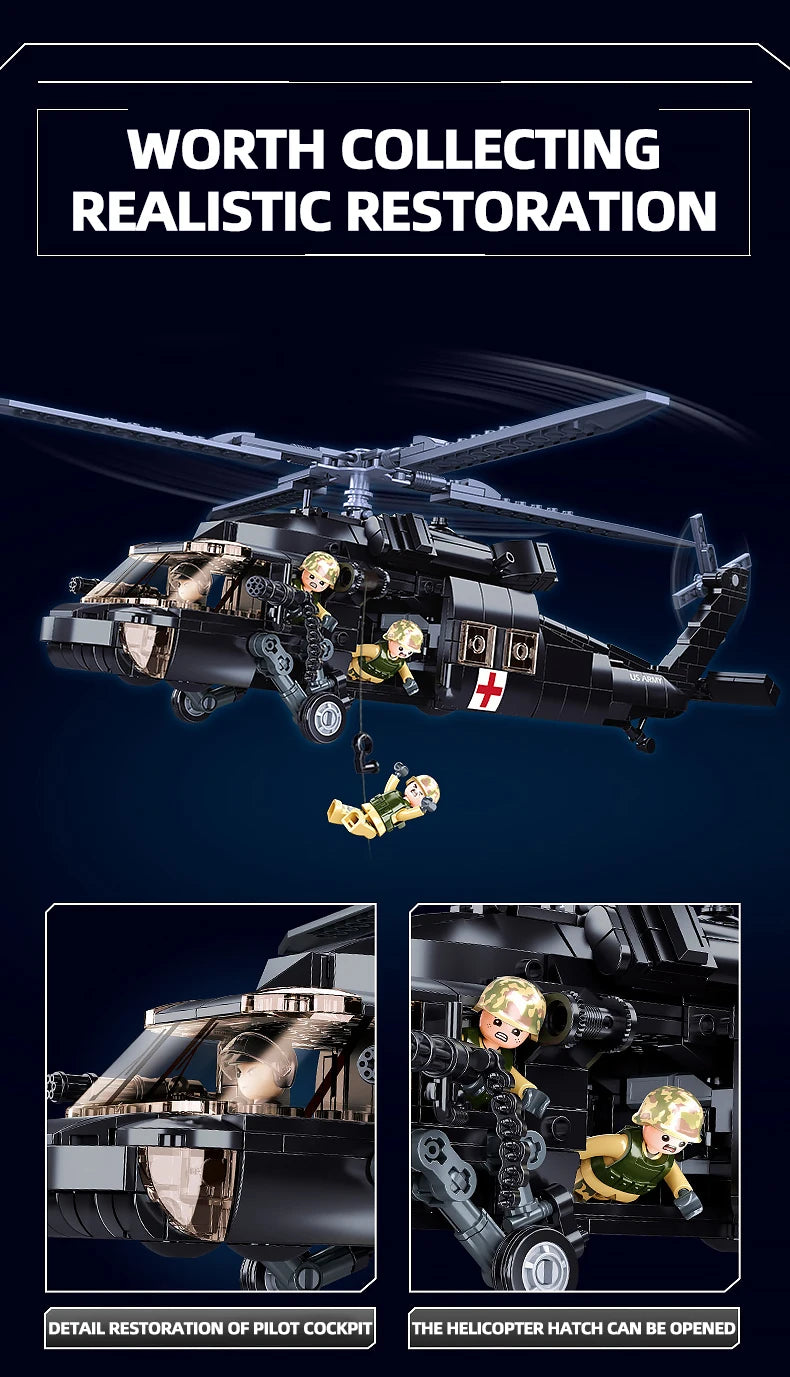 692PCS Military UH-60L Medical Rescue Aircraft Building Blocks Black Hawk Helicopter Model Bricks With Mini Dolls Kids Toy Gifts