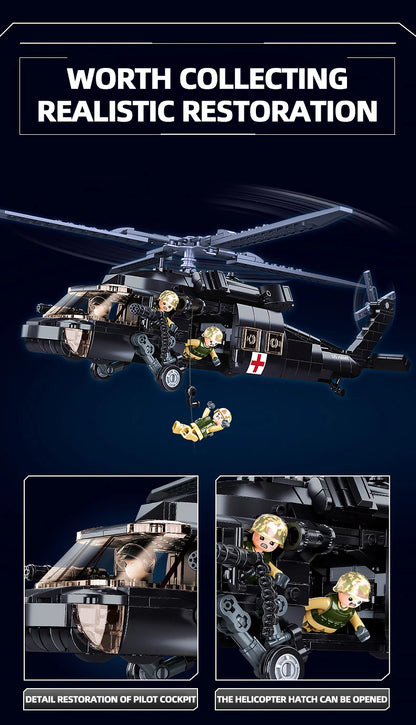 692PCS Military UH-60L Medical Rescue Aircraft Building Blocks Black Hawk Helicopter Model Bricks With Mini Dolls Kids Toy Gifts