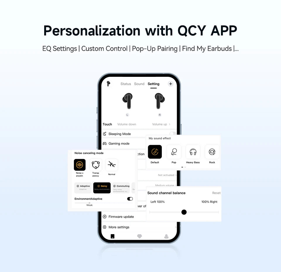 QCY Melobuds N50 ANC Bluetooth 5.4 Wireless Earphones Active Noise Cancellation 6 Mics Clear Call Earbuds Multipoint Connection