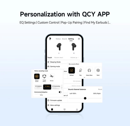 QCY Melobuds N50 ANC Bluetooth 5.4 Wireless Earphones Active Noise Cancellation 6 Mics Clear Call Earbuds Multipoint Connection