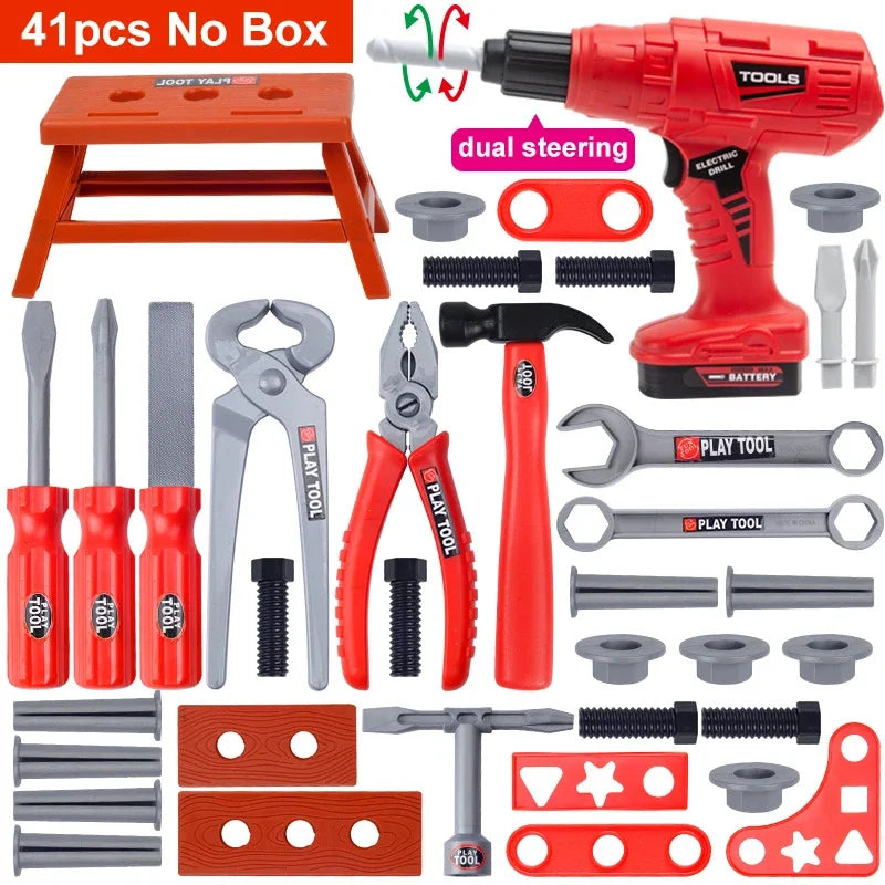 Children's Tool Set with Electric Toy Drill Kids Power Construction Toy Pretend Play Toy Tools Kit for Toddler Boys Girls Child