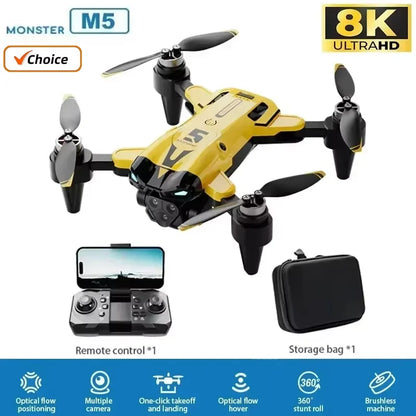 M5 Drone Professional 8K Wide-Angle HD Triple Camera WiFi FPV Height Hold RC Drone Aircraft Quadrotor Adult Children's Toys Gift