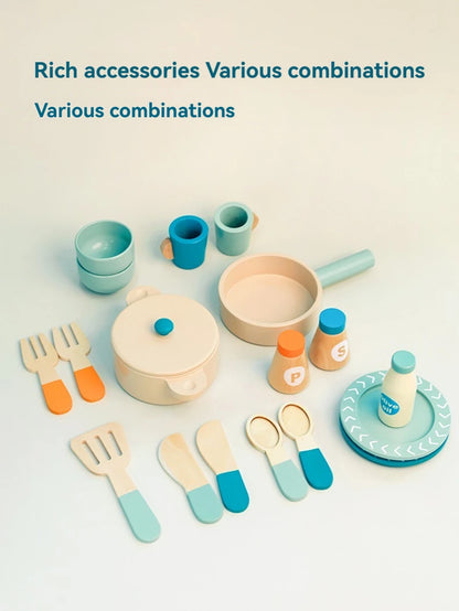 Wooden children's simulation kitchen toys, early education educational toys, Cookware Pot Pan Cook Pretend Play, food, role-play
