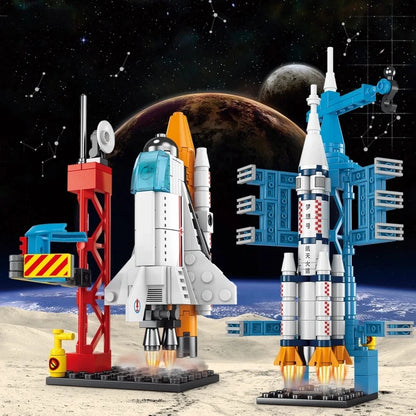 107 Piece DIY Building Blocks Space Rocket Craft Launch Center Base Puzzle Model Assembling Bricks Small Set Education Boys Toy