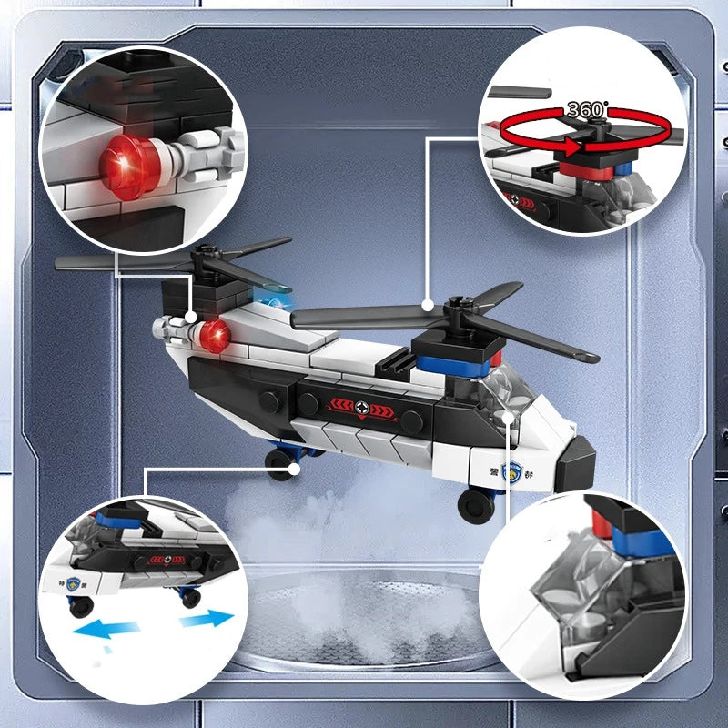 Super Police City Plane Dual-Rotor Helicopter Famous Car SWAT Building Blocks DIY MOC Classic Model Bricks for Children Kits