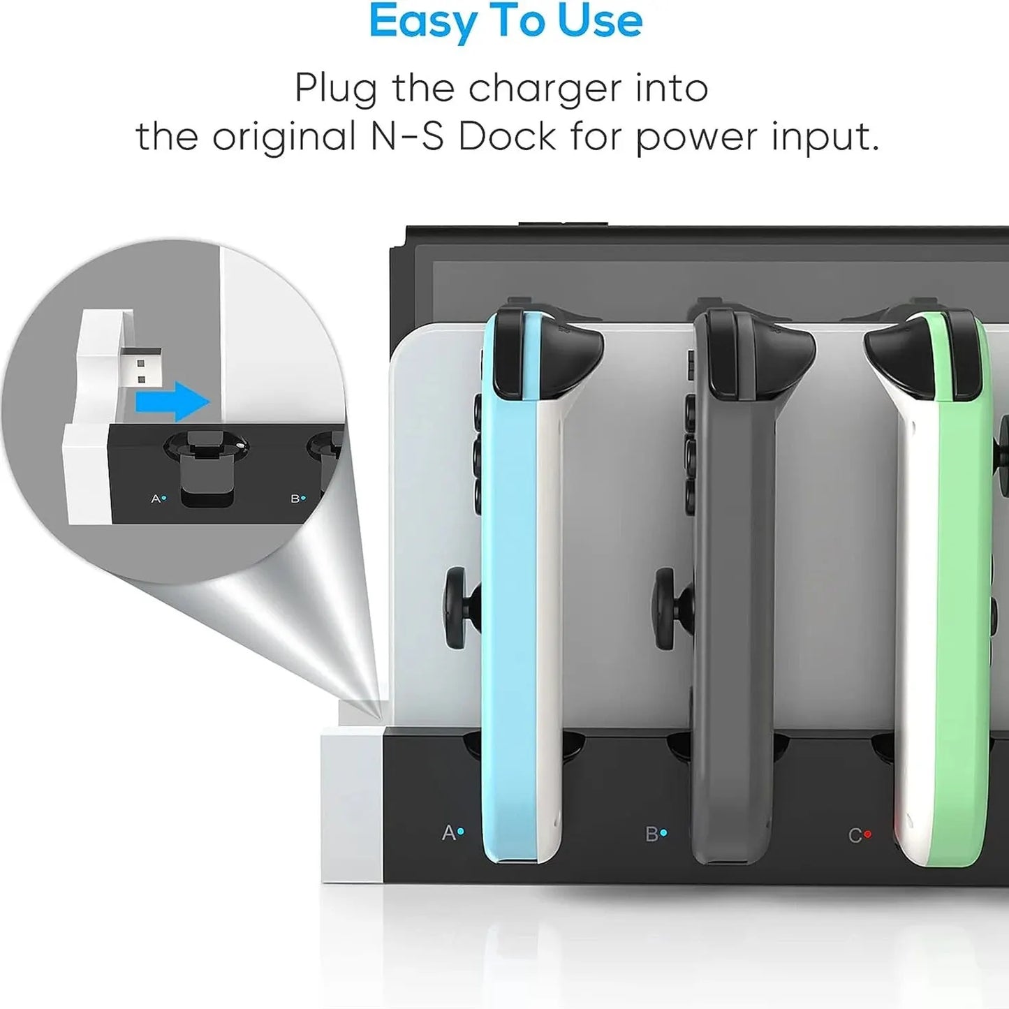 IPEGA PG-9186 Joycon Charging Dock Station for Switch&OLED - Charges Up To 4 Controllers, Compatible with Switch and OLED Model