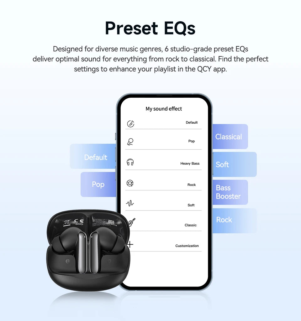 QCY Melobuds N50 ANC Bluetooth 5.4 Wireless Earphones Active Noise Cancellation 6 Mics Clear Call Earbuds Multipoint Connection