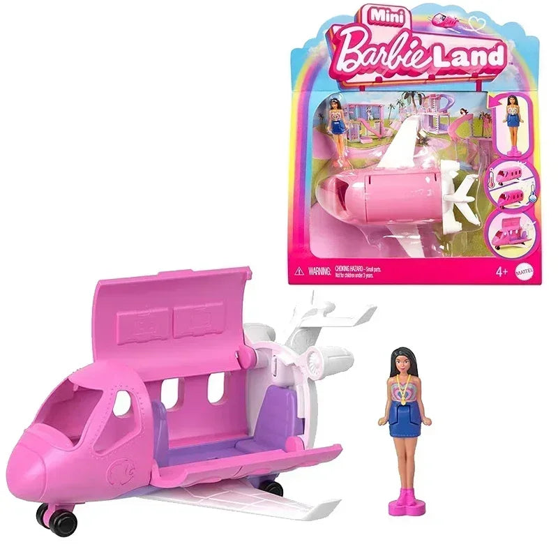 Original Barbie Traffic Vehicle Mini Barbieland Color Change Dream Camper Car Boat Plane Doll House Accessories Toys for Girls