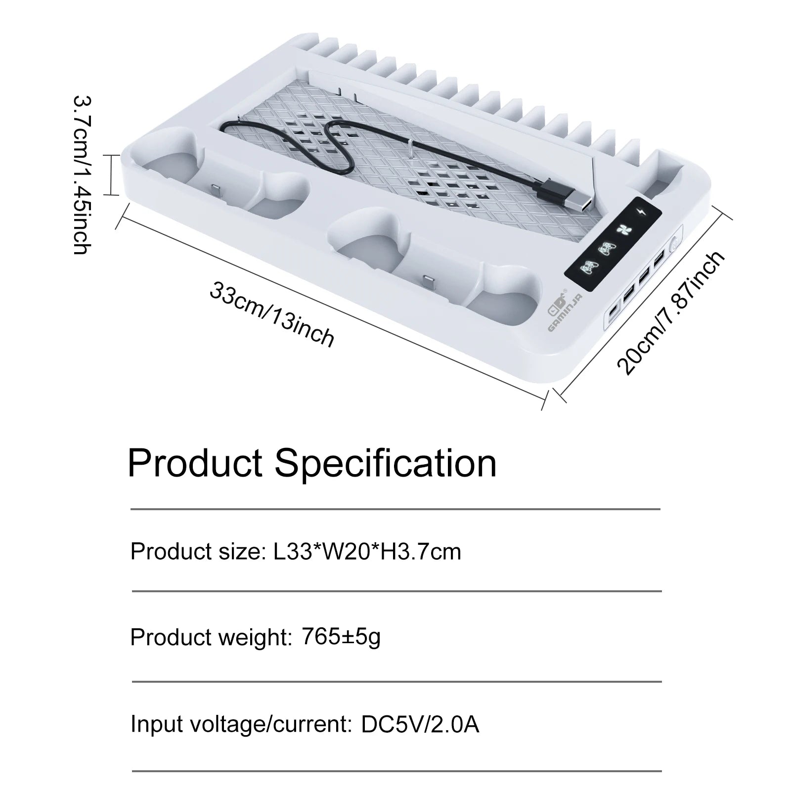 GAMINJA P58 P5 Stand Cooling Station With RGB Light Cooling Fan Dual Controllers Charger For Playstation 5 Game PS5 Accessories