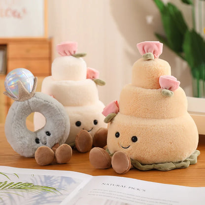 Kawaii Cartoon Hot Cake Plush Doll High Quality Soft Stuffed Fruit Strawberry Wedding Cake Simulation Food Plush Toy Home Decor
