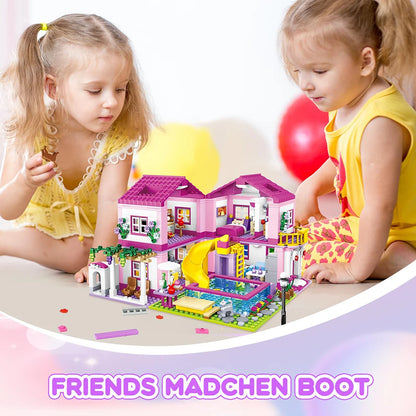 Friends City House Summer Holiday Seaside Villa Apartment MOC Building Blocks Sets Figures DIY Toys for Kid Girls Christmas Gift