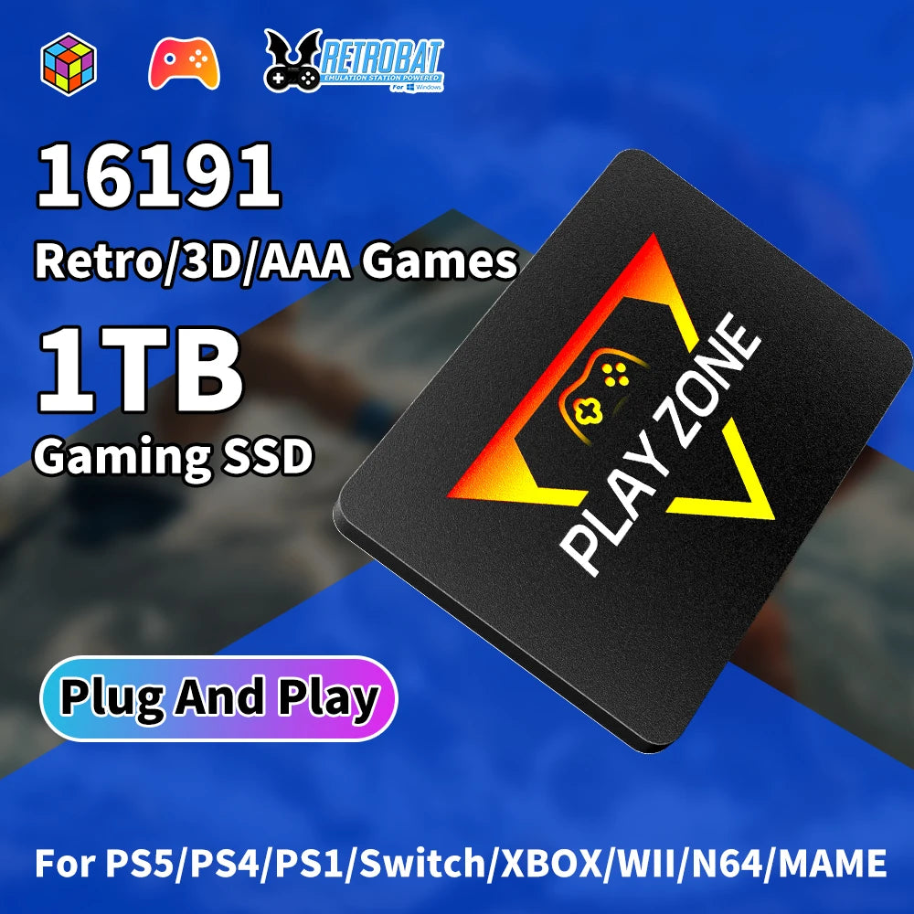 Playzone 1T Gaming SSD With 16191 Retro/AAA Games Game Console For PS5/PS4/PS1/Switch/XBOX/WII/SNES/N64 Game SSD For Windows PC