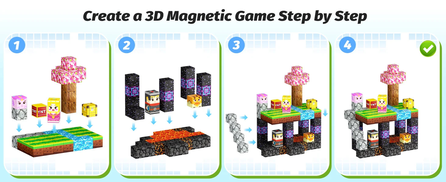 Magnetic Building Blocks Mine World Magnet Cube Set for Boy Girl Kid Age 3+ DIY Model Children STEM Educational Sensory Toy