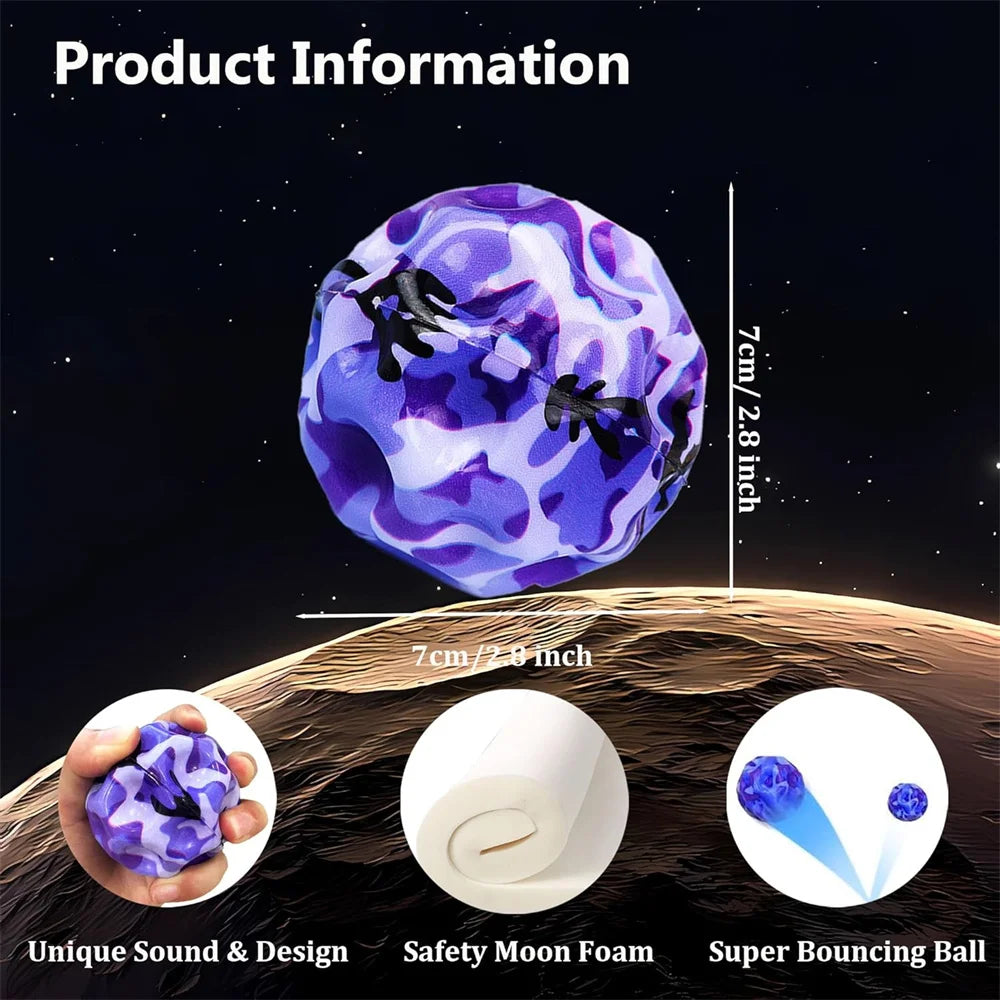 Space Moon Bouncy Balls for Kids Multicolor Spaceballs Super High Bouncing Easy to Grip and Catch Jumping Toy for Stress Relief