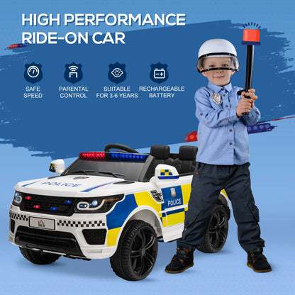 HOMCOM 12V Kid Electric Ride On Police Car w/ Remote Siren Bluetooth 3-6 Years