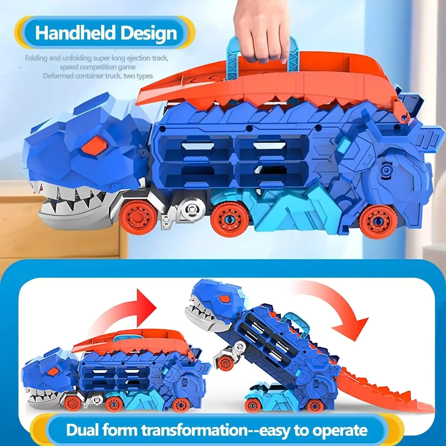 Dinosaur Transporter Truck Toys Foldable Track Alloy Transforming Dinosaur Transport Toy For Kids Boys Gift Educational Fun Play