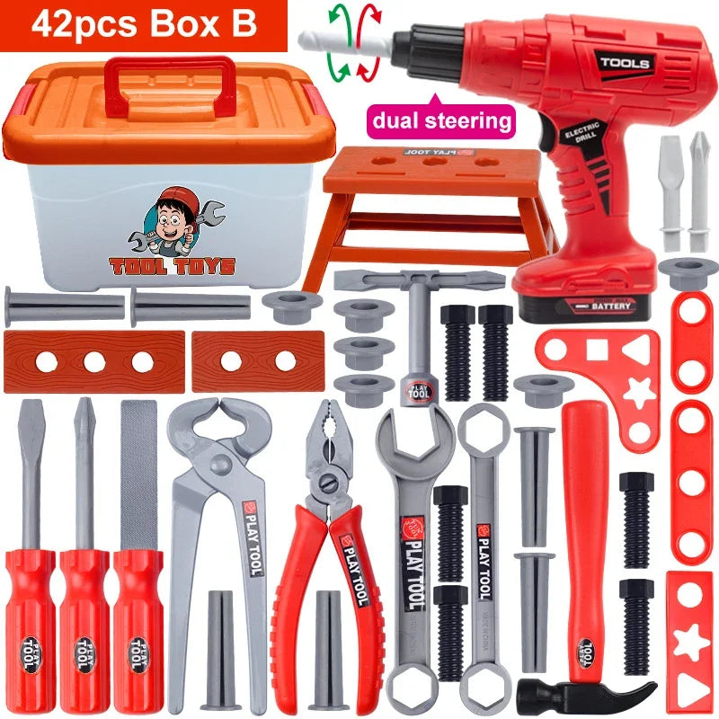 Children's Tool Set with Electric Toy Drill Kids Power Construction Toy Pretend Play Toy Tools Kit for Toddler Boys Girls Child