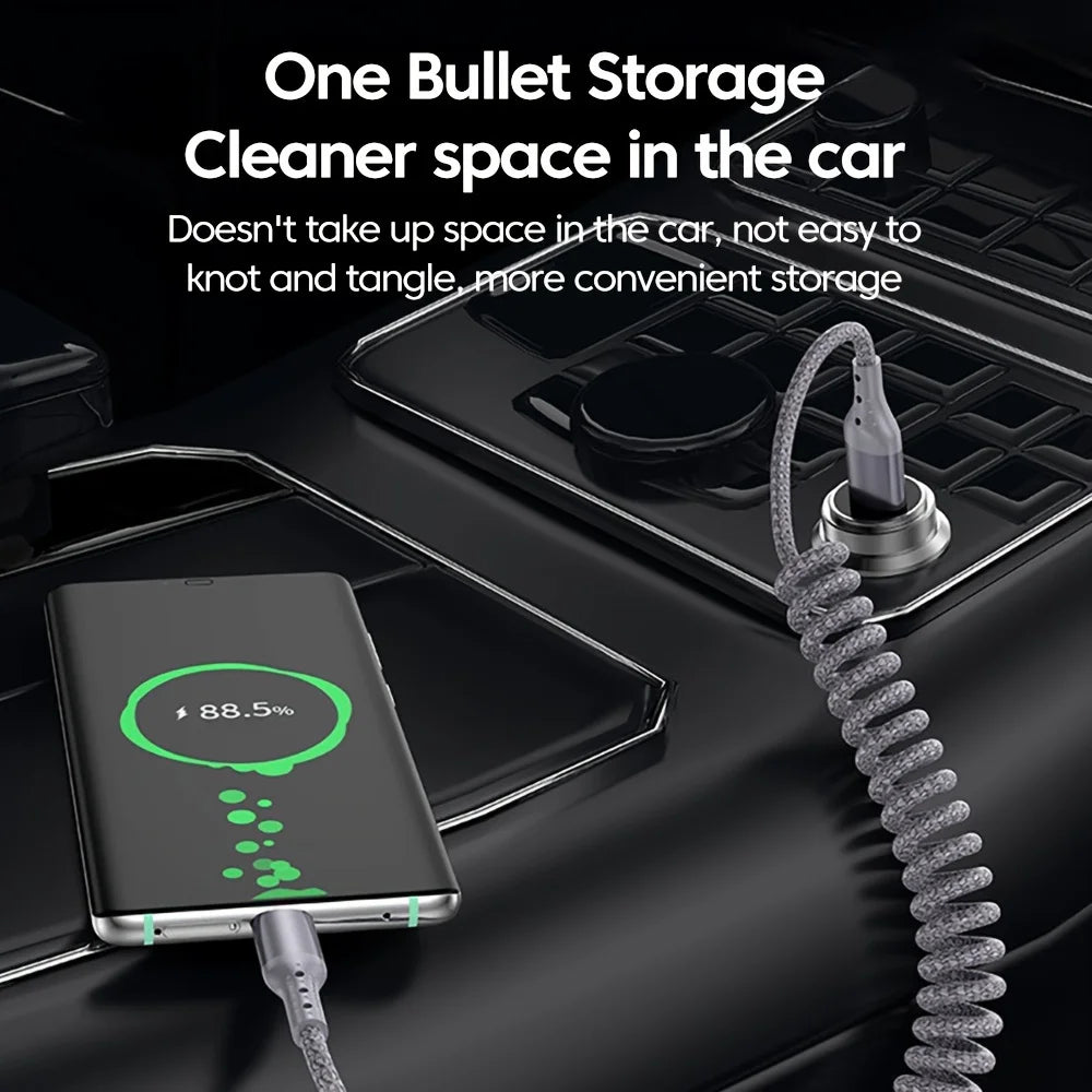 100W USB Type C Spring Car Fast Charging Cable for Samsung Xiaomi Huawei 60W USB C Data Cord for iPhone 15 Huawei USB C Wire